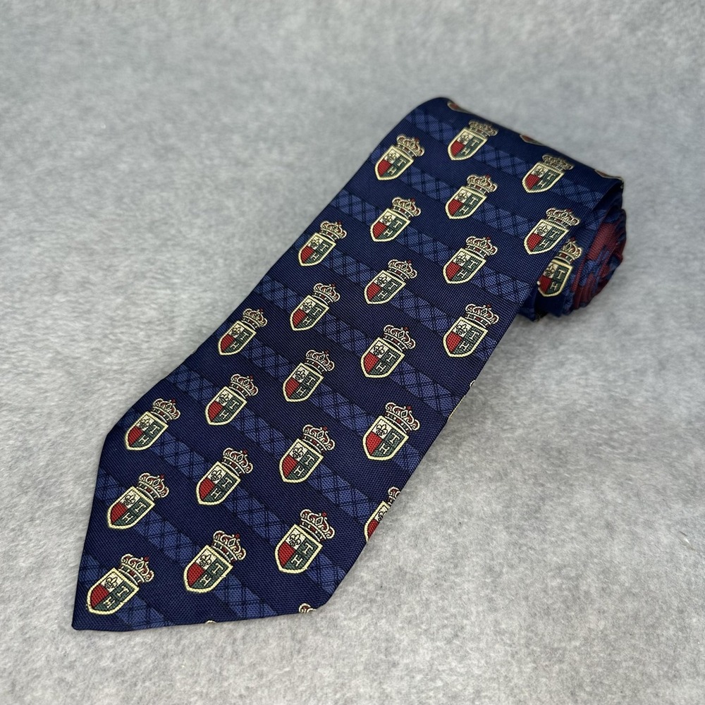 Tommy Hilfiger Tie Mens Navy Italian Silk Argyle Crest Shield Made USA WPL 4231